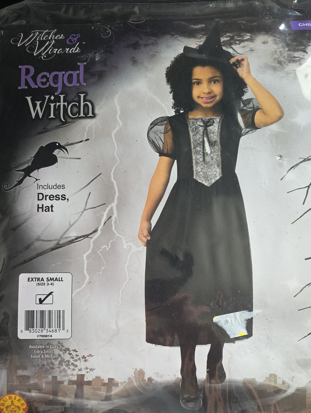 Regal Witch Kids Costume - Black Dress with Silver Bodice, Includes Hat